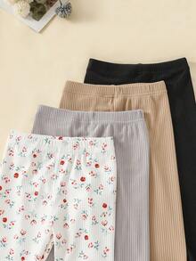 SHEIN Quần legging thun in họa tiết hoa đồng quê mùa thu/đông cho bé gái, nhiều gói - Nhiều màu - Xem 7