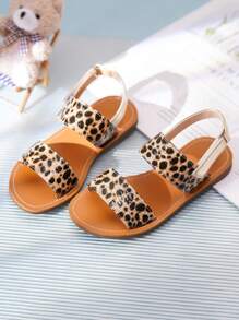 可爱休闲儿童时尚透气平底豹纹女童凉鞋