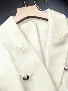 SHEIN Clasi Women's Solid Color Front Button Long Sleeve Flat Collar Simple Pocket Casual Blazer - Apricot - View 4