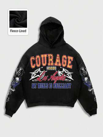 Street Life Herren Herbst Kapuzenpullover mit Buchstaben- und Pentagrammprint, langer Arm Lässig Sweatshirt