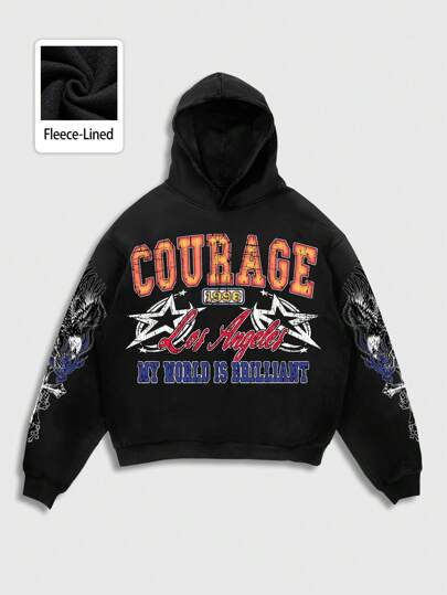 Street Life Herren Herbst Kapuzenpullover mit Buchstaben- und Pentagrammprint, langer Arm Lässig Sweatshirt