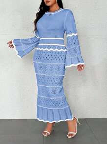 Celure Plus Size Women Pullover Sweater Dress With Flared Sleeves, Casual, For Autumn/Winter Fall Cloth For Women