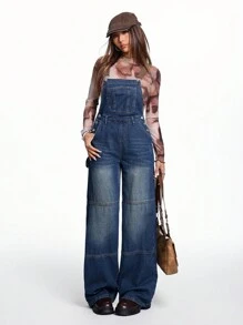 SHEIN EZwear 女士休闲蓝色牛仔工装裤 - 彩色 - 查看 1