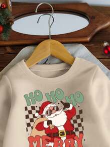 Sweatshirt col ras-du-cou à manches longues, imprimé Père Noël, casual, pour bébé garçon. Automne/Hiver