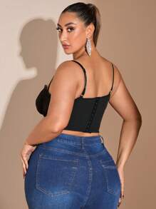 SHEIN BAE Top corset en dentelle de type chevron sexy pour femmes grandes tailles. Convient pour les rendez-vous, Noël, Thanksgiving, la Saint-Valentin, le quotidien, les sorties, les déplacements, sexy, Top noir grande taille, courbe, débardeur, soirée