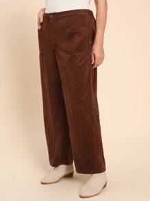 SHEIN LUNE Plus Size Corduroy Straight Leg Thick Pants For Autumn/Winter Holiday Outfit