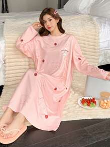 DAZY Cartoon Rabbit Print Loose Nightgown Pajama - Pink - View 3
