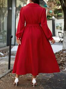 SHEIN Unity 法式优雅极简风红领长裙独特高端女神优雅女士秋季连衣裙新年衣服长款女装 - 紅色 - 查看 2