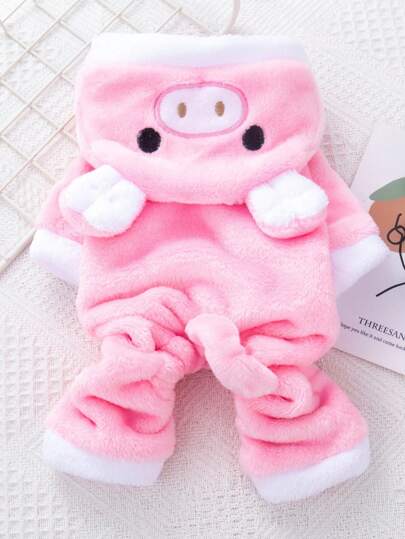 Salopetă pentru animale de companie cu design de porc, haine calde de iarnă pentru cățeluș de pluș, cățeluș Bichon Pomeranian, haine de toamnă și iarnă