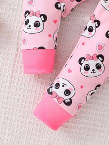 2pcs/Set Baby Girls' Pink Panda Print Long Sleeve Shirt Top And Panda Heart Pattern Leggings Pants, Soft Comfortable Warm Tight-Fitting Outfit - Pink - View 4