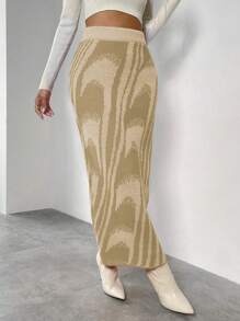 SHEIN Unity 1 件女士优雅图案弹性腰部针织裙 - 彩色 - 查看 6
