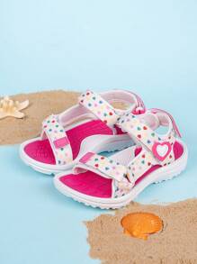 Sandalias deportivas para niñas, ligeras y transpirables, con decoración de corazones, con correa ajustable de doble , de fácil puesta y quitado, aptas para uso casual, al aire libre, playa, vacaciones, actividades y vuelta al colegio