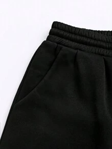 SHEIN LUNE 女士钻石字母印花纯色连帽衫和运动裤套装 - 綠色 - 查看 4