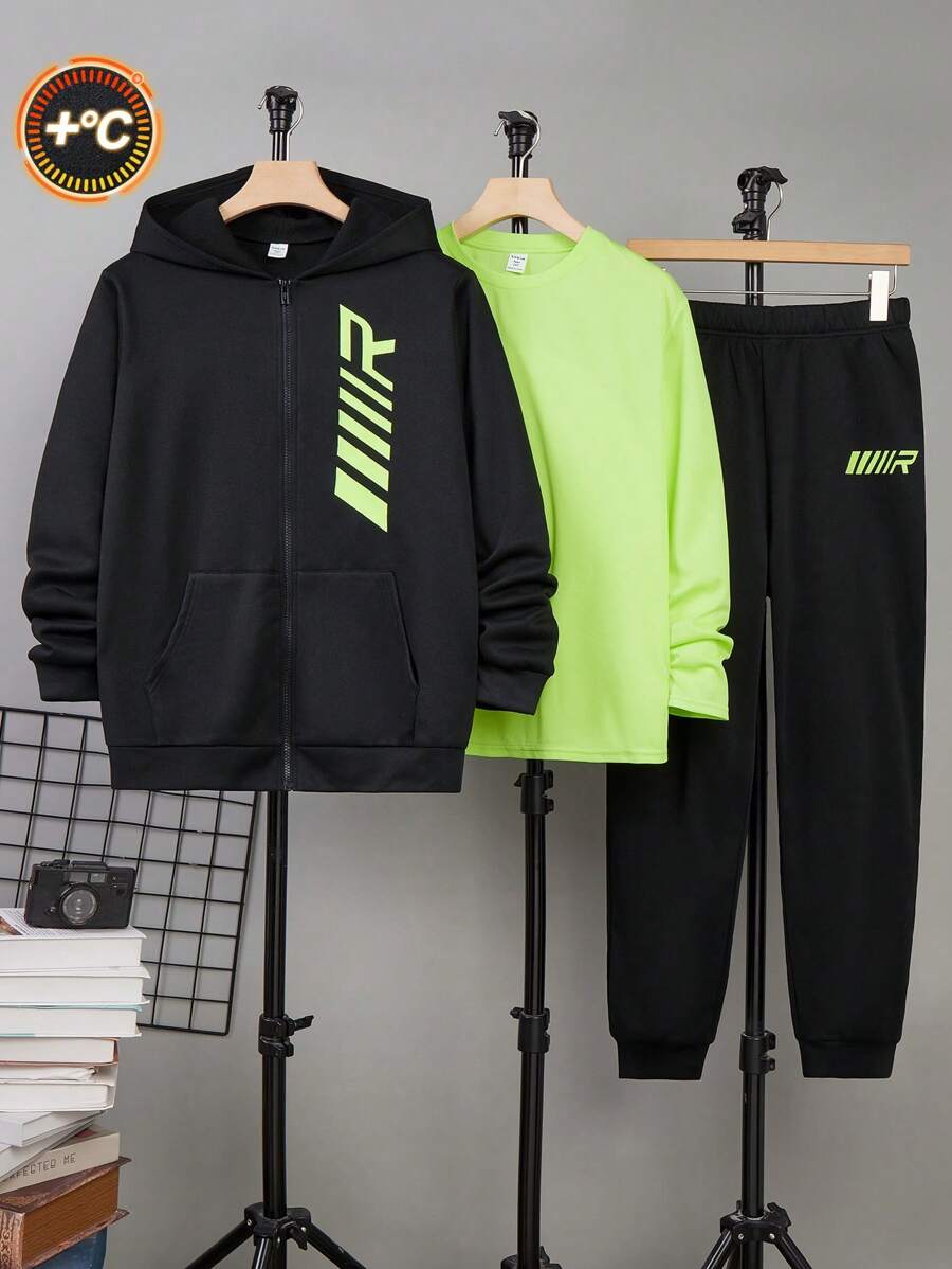 SHEIN Leap Crew Teen Boy 3 chiếc siêu rẻ Teen Boys Quần áo Teen Boy Áo phông quá khổ Áo phông bé trai Áo sơ mi cơ bản Áo khoác cardigan thể thao khóa kéo mùa thu/đông Áo nỉ họa tiết Quần nỉ Áo phông 3 chiếc Homecoming, Renaissance, Trang phục mùa thu, Quần áo Teen Boy, Sân bay, Tiệc cocktail, Mùa thu/đông - Nhiều màu - Xem 1