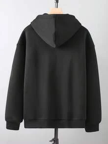 Manfinity Homme Áo hoodie nam trơn màu có túi, lót nhiệt, dài tay - màu đen - Xem 2
