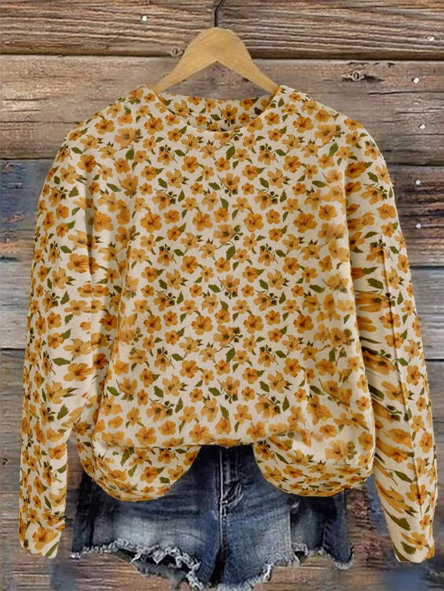 SHEIN LUNE Women's Casual Christmas Gingerbread Men Print Crew Neck Long Sleeve Loose Sweatshirt Suitable For Autumn & Winter Christmas Sweatshirt Women