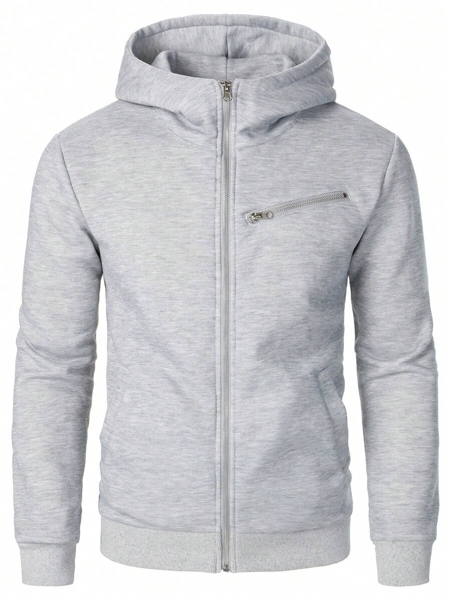 Men's Casual Zip-Up Hoodie Sweatshirt For Autumn Sports - Light Grey - View 1