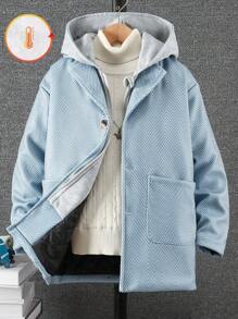 Tween Boy 休闲加厚长款连帽仿两件套风衣，秋冬 - 藍白色 - 查看 1