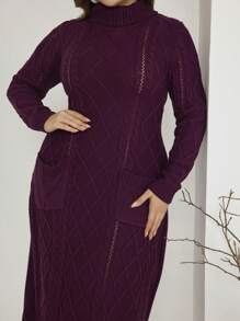 Mulvari Plus Size Fall Casual Simple Elegant Double Pocket Sweater Dress