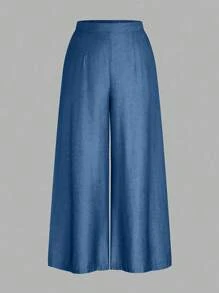 EMERY ROSE Quần ống rộng lưng thun màu xanh thường ngày cỡ lớn - Màu xanh bụi bặm - Xem 3