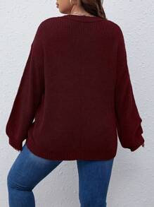 Franclia Pull casual à manches longues avec encolure en V et épaules tombantes, tailles plus, automne/hiver