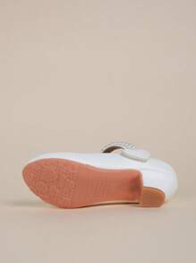 1pair Girls High Heel Flats Princess Leather Shoes, Suitable For Spring & Autumn - White - View 5