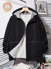 SHEIN Teen Boy 1pc Casual College Retro Losse Kleur Streep Werkkleding Zakken Plus Naad Geweven Markeringen Jas Homecoming, Renaissance, Herfstoutfits, Teen Boy Kleding, Luchthaven, Cocktailparty, Herfst/Winter Winter