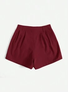SHEIN Essnce Quần short dệt xếp ly rộng rãi màu trơn cho nữ - Màu Đỏ Sâu - Xem 2
