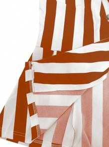 SHEIN LUNE Plus Size Women Striped Double-Breasted Blazer Jacket, Suitable For Autumn Fall Cloth For Women - Rust Brown - View 6