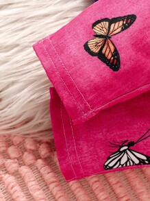 2pcs/Set Baby Girls Fashion Butterfly Print Denim Effect Long Pants Casual Leggings, Warm Winter Outfit