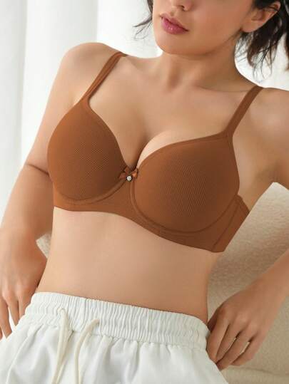 DesireSculpt 1 件女士纯色细肩带蝴蝶结装饰钢圈内衣文胸