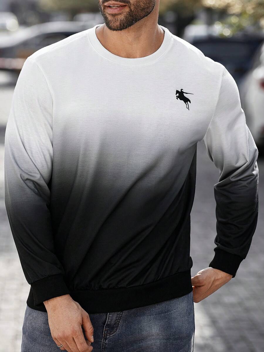 Manfinity Homme Men's Ombre Knight Print Crew Neck Long Sleeve Sweatshirt, Autumn