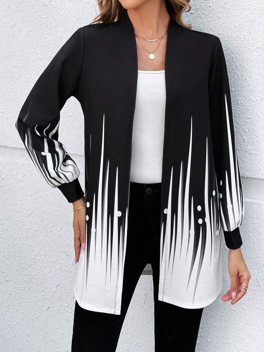 EMERY ROSE Women's Casual Colorblock Long Sleeve Jacket, Suitable For Autumn - Black and White - View 1