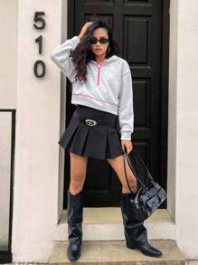 SHEIN 青少年女孩休闲宽松樱桃数字 8 印花连帽基本款长袖运动衫，秋冬