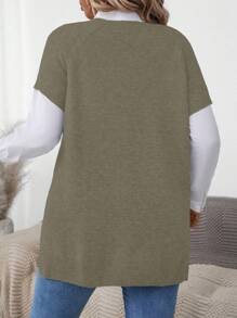 大码女式 V 领宽松休闲套头毛衣，秋冬