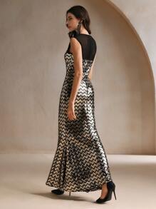 Anewsta Elegant Wave Pattern Beaded Women Long Dress, Spring/Autumn For Holiday Party Clothes Maxi Sequin Women Outfit