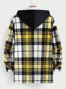 Manfinity VCAY Men's Woven Casual Fashionable Young Plaid Patchwork Loose Long Sleeve Hooded Zip-Up Jacket