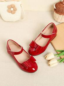 1 par de zapatos de niña con decoración de lazo, adecuados para otoño e invierno - Rojo - Ver 3