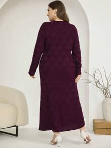 Mulvari Đầm dài tay cổ tròn cỡ lớn đơn giản, mặc thường ngày, mặc mùa đông - Màu đỏ tím - Xem 2