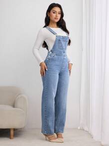 SHEIN LUNE Women Casual All-Match Denim Jumpsuit With Pockets