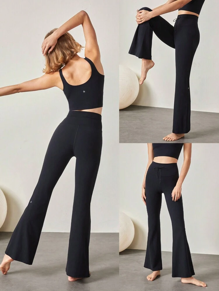 31" FeatherFit™ Adjustable Drawstring Waist Flare Leggings Low Impact Yoga Pilates Daily