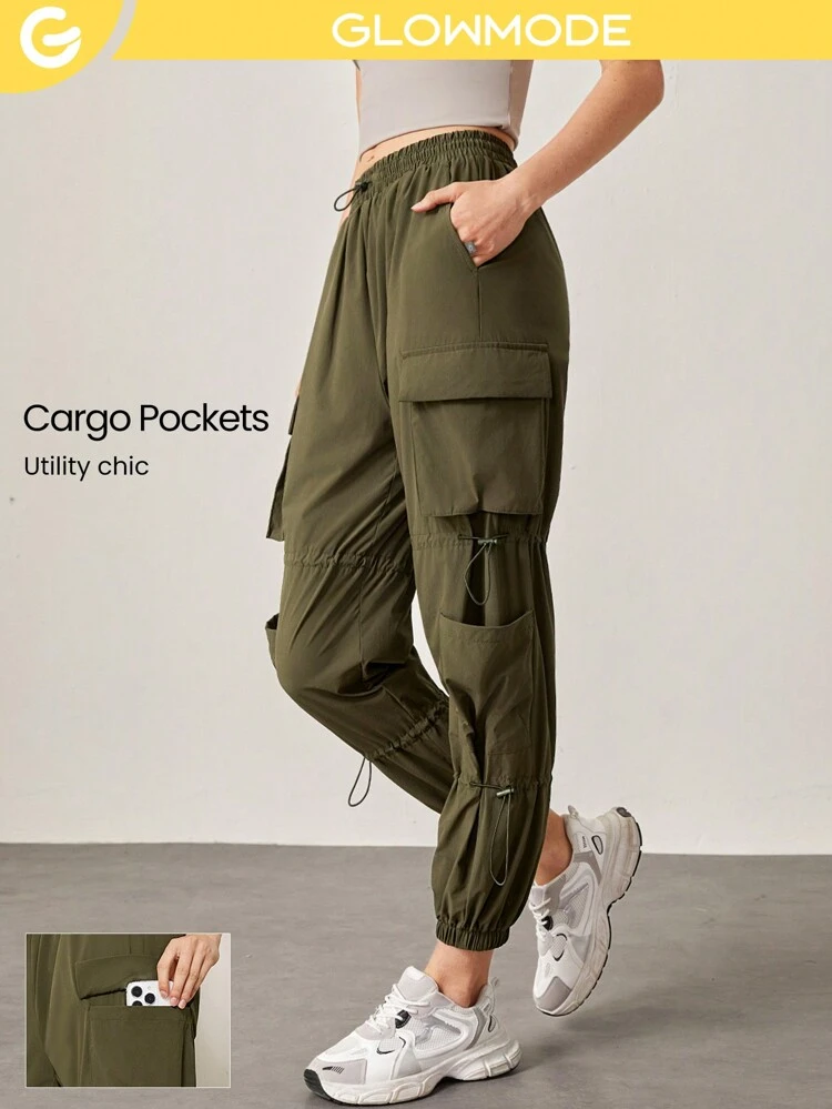 Pantalón de chándal casual y holgado con cintura elástica y múltiples bolsillos para mujer