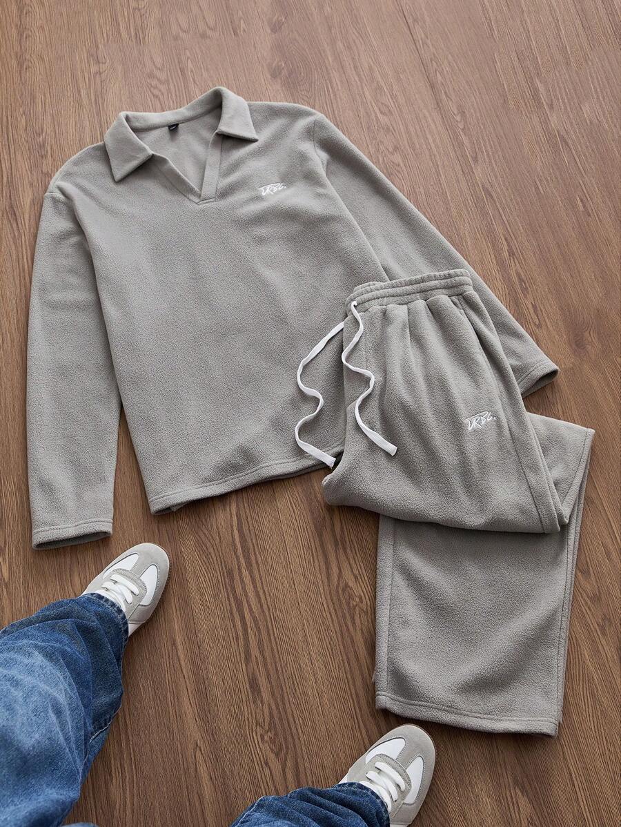 Manfinity VCAY 2pcs Men Casual Loose Polo Shirt And Drawstring Waist Straight Pants Set, Fashionable Leisure Wear