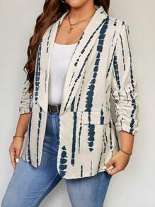 SHEIN LUNE Áo khoác blazer thường ngày dài tay cổ chữ V cỡ lớn có túi in họa tiết toàn thân - Nhiều màu - Xem 4