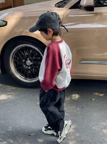 SHEIN Leap Crew 1 件年轻男孩休闲韩版日式插肩袖印花宽松圆领套头衫，适合图案 T 恤、儿童衬衫、可爱 T 恤、男孩衬衫、T 恤、日常穿着、学校、旅行、运动、春季、夏季、秋季、冬季 - 彩色 - 查看 5