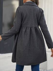 SHEIN Maternity Solid Color Buckle Design Long Sleeve Casual Loose Coat, Autumn Fall Clothes - Dark Grey - View 2