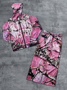 Manfinity EMRG Bộ 2 món/Bộ đồ thể thao nam tay dài có khóa kéo phía trước in chữ tối giản và quần nỉ - Nhiều màu - Xem 7