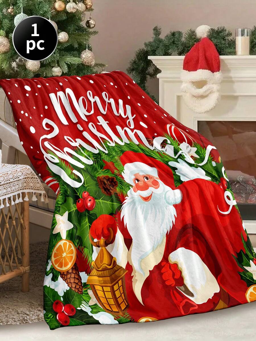 圣诞图案印花法兰绒毯子-1件 - 彩色 - 查看 1