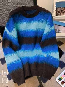 Claim Dot Men Casual Ombre Striped Drop Shoulder Sweater, Autumn/Winter - Brown - View 1