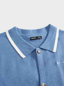 Mainfolk Slim Fit Men Casual Knitted Polo Collar Short Sleeve Knit Vest, Suitable For Summer - Blue - View 3